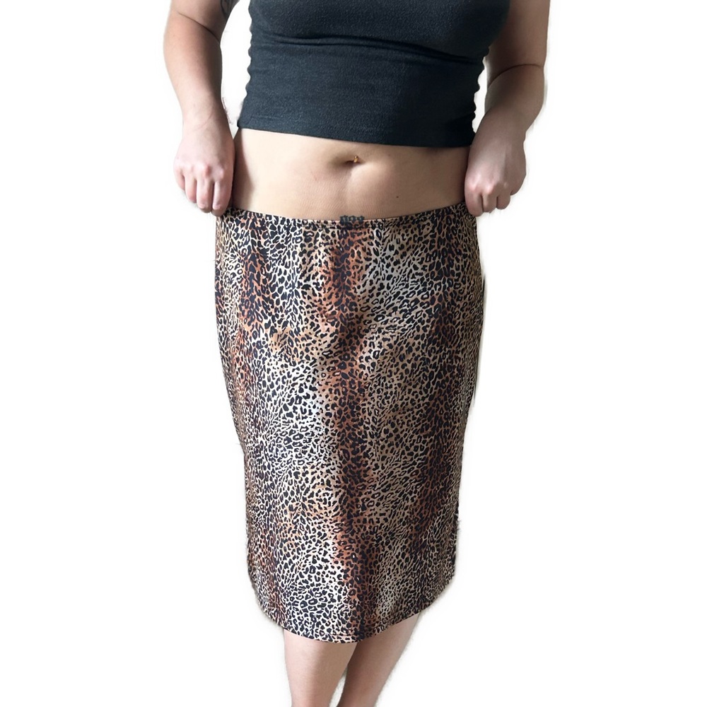 90s brown and black animal print midi skirt
